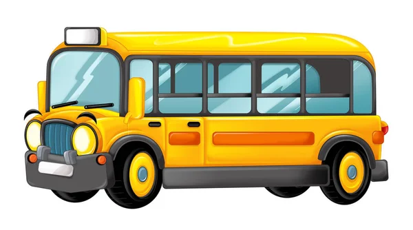 funny looking cartoon yellow bus with pupils - illustration for children