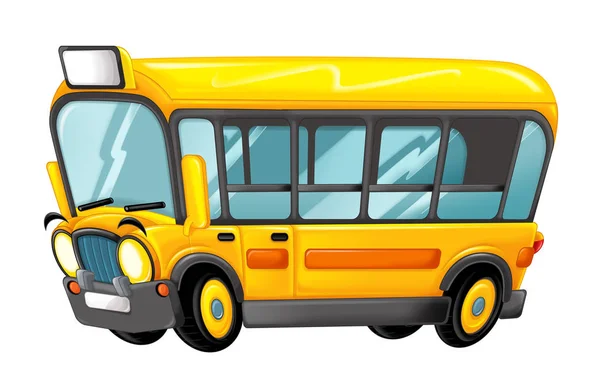 Engraçado Olhando Cartoon Ônibus Amarelo Com Alunos Ilustração Para Crianças — Fotografia de Stock