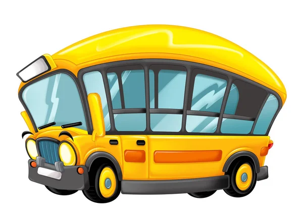 funny looking cartoon yellow bus with pupils - illustration for children