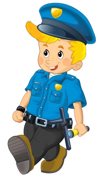 Мультяшна Сцена Щасливим Поліцейським Чергуванні Білому Тлі Ілюстрація Дітей — стокове фото
