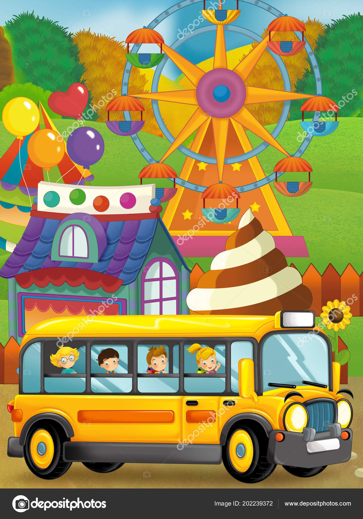 Cartoon Scene Kids Playing Funfair School Bus Trip Illustration Children Stock Photo by ©illustrator_hft 202239372 Cartoon Scene Kids Playing Funfair School Bus Trip Illustration Children Stock Photo by ©illustrator_hft 202239372