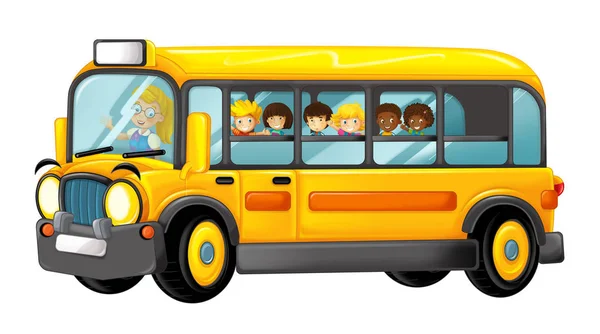 Funny Looking Cartoon Yellow Bus Pupils Illustration Children — Stock Photo, Image