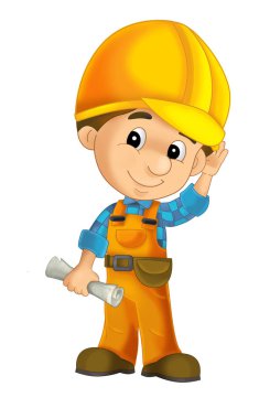 Çocuklar için illüstrasyon inşaat işçisi - beyaz arka planda - karikatür