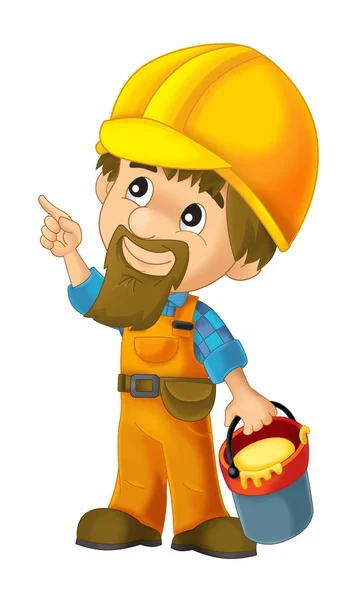 Cartoon Construction Worker White Background Illustration Children — Stock Photo, Image