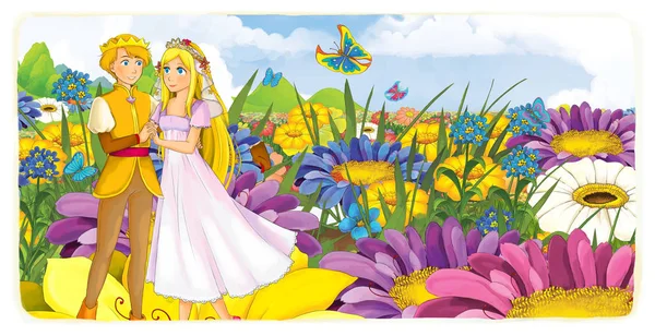 Cartoon fairy tale scene with couple of loving elfs - illustration for children