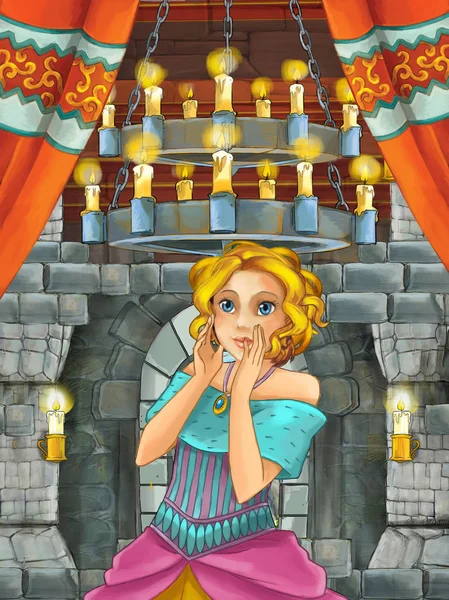 Cartoon Scene Prince Medieval Castle Room Illustration Children — Stock Photo, Image