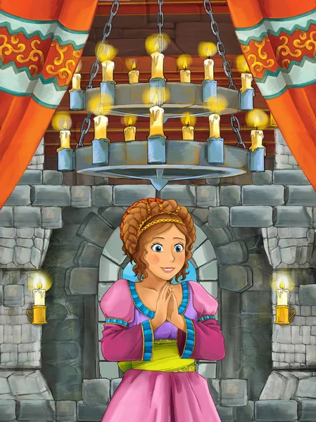 Cartoon Scene Prince Medieval Castle Room Illustration Children — Stock Photo, Image