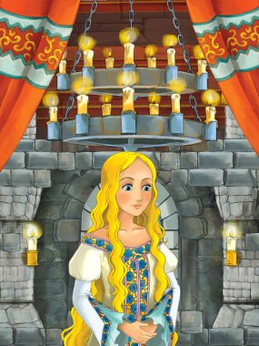 Prens odasında Ortaçağ Kalesi - illüstrasyon çocuklar için çizgi film sahne 