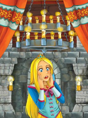 Prens odasında Ortaçağ Kalesi - illüstrasyon çocuklar için çizgi film sahne 