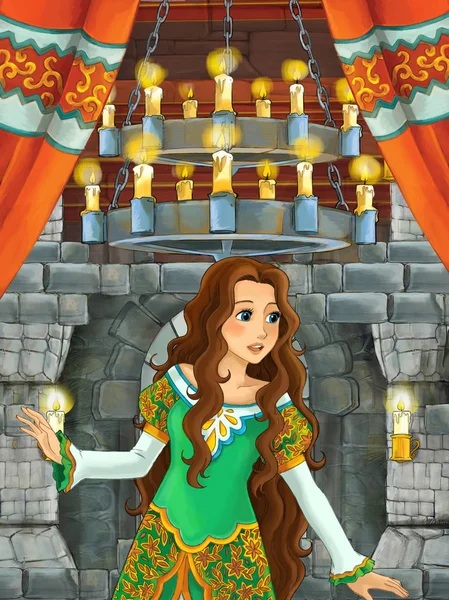 Zeichentrickszene Mit Prinz Mittelalterlichen Burgzimmer Illustration Für Kinder — Stockfoto