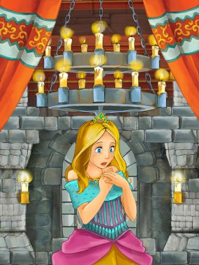 Prens odasında Ortaçağ Kalesi - illüstrasyon çocuklar için çizgi film sahne 