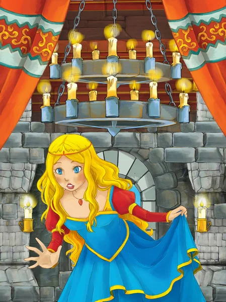 卡通场面与王子在中世纪城堡房间 例证为孩子 — 图库照片