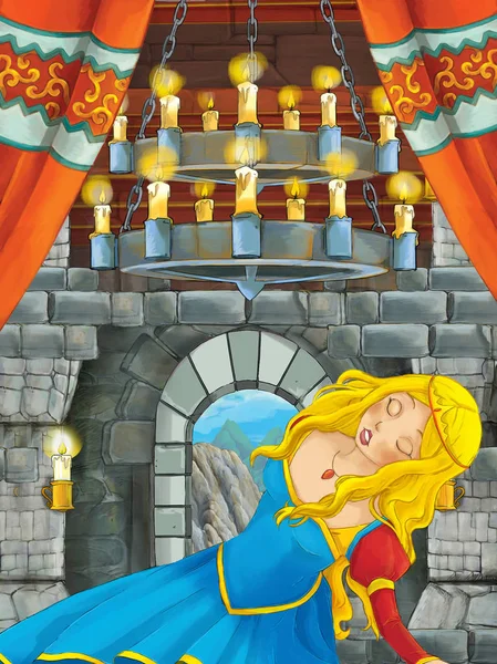 Cartoon Scene Prince Medieval Castle Room Illustration Children — Stock Photo, Image