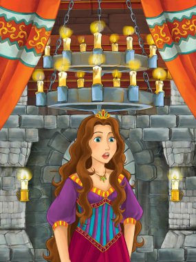 Prens odasında Ortaçağ Kalesi - illüstrasyon çocuklar için çizgi film sahne 
