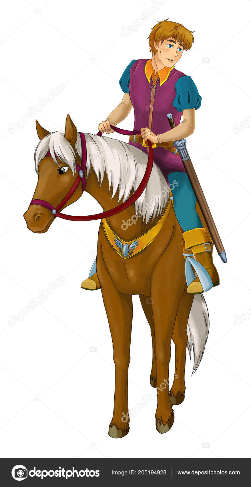Cartoon Scene Prince Riding Horse White Background Illustration ...