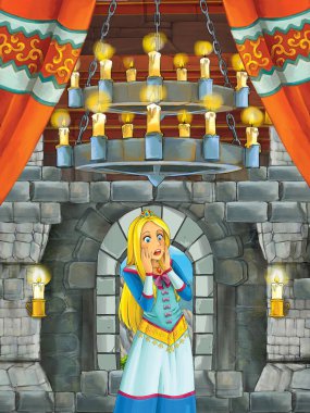 Prens odasında Ortaçağ Kalesi - illüstrasyon çocuklar için çizgi film sahne 