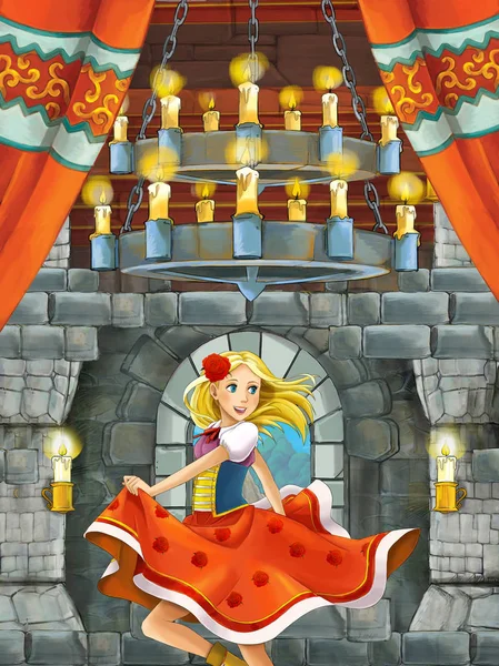 Cena Dos Desenhos Animados Com Príncipe Sala Castelo Medieval Ilustração — Fotografia de Stock