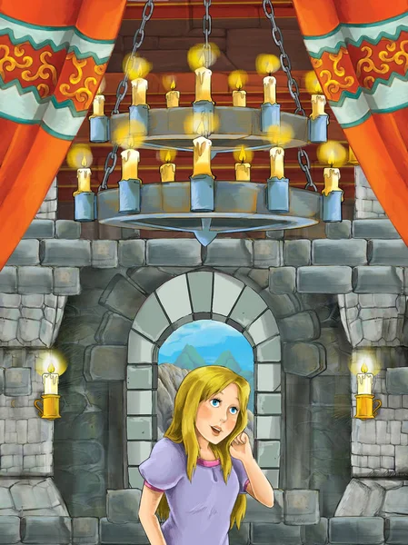 Cartoon Scene Prince Medieval Castle Room Illustration Children — Stock Photo, Image