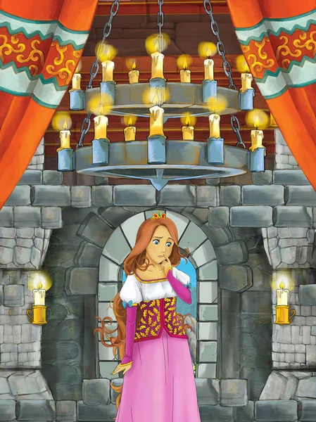 卡通场面与王子在中世纪城堡房间 例证为孩子 — 图库照片