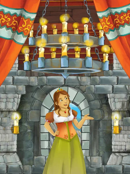 Cartoon Scene Prince Medieval Castle Room Illustration Children — Stock Photo, Image