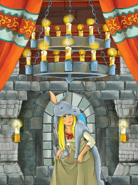 cartoon scene with prince in medieval castle room - illustration for children