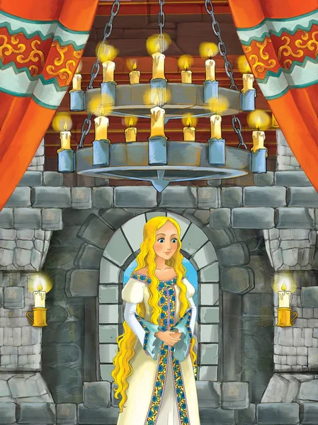 Cartoon Scene Prince Medieval Castle Room Illustration Children — Stock Photo, Image