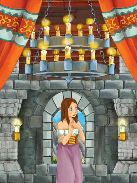 cartoon scene with prince in medieval castle room - illustration for children