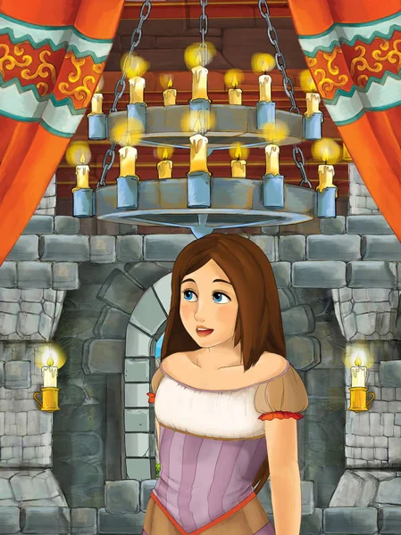 Cartoon Scene Princess Medieval Castle Room Illustration Children — Stock Photo, Image