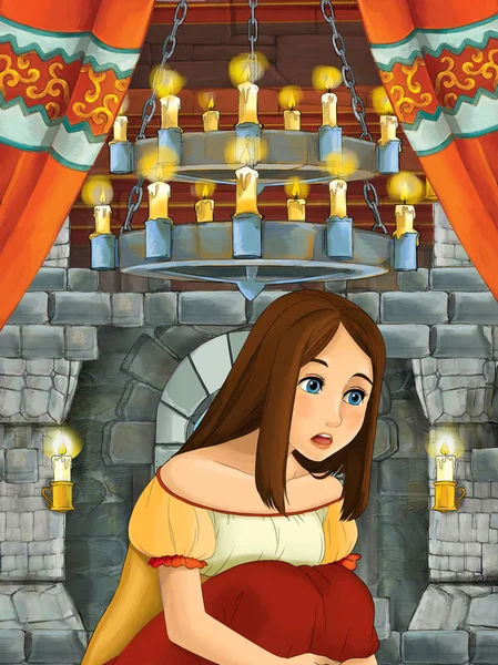 Zeichentrickszene Mit Prinzessin Mittelalterlichen Burgzimmer Illustration Für Kinder — Stockfoto