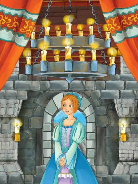 Prenses odasında Ortaçağ Kalesi - illüstrasyon çocuklar için çizgi film sahne  