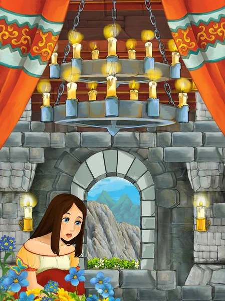 Zeichentrickszene Mit Prinzessin Mittelalterlichen Burgzimmer Illustration Für Kinder — Stockfoto