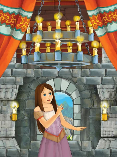 Scena Del Cartone Animato Con Principessa Nella Stanza Del Castello — Foto Stock