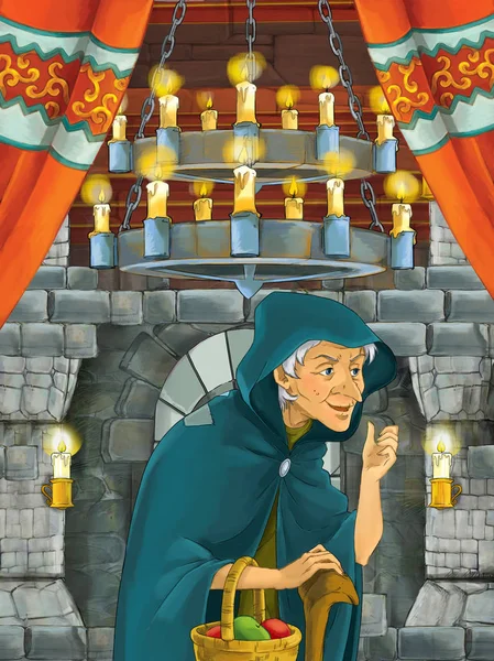 Cartoon Scene Older Witch Castle Room Illustration Children — Stock Photo, Image