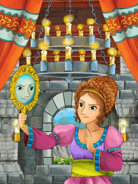 Cartoon Scene Beautiful Girl Princess Castle Room Illustration Children — Stock Photo, Image