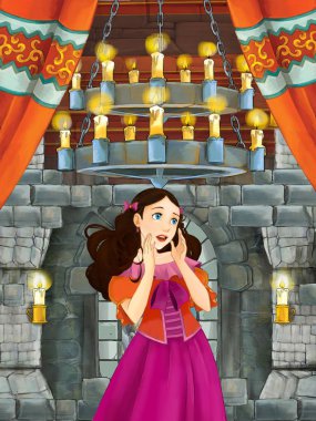 Prenses odasında Ortaçağ Kalesi - illüstrasyon çocuklar için çizgi film sahne 
