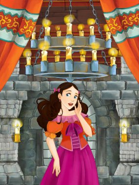 Prenses odasında Ortaçağ Kalesi - illüstrasyon çocuklar için çizgi film sahne 