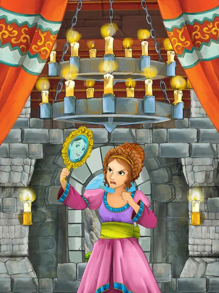 Cartoon Scen Med Vacker Flicka Princess Rum Castle Illustration För — Stockfoto