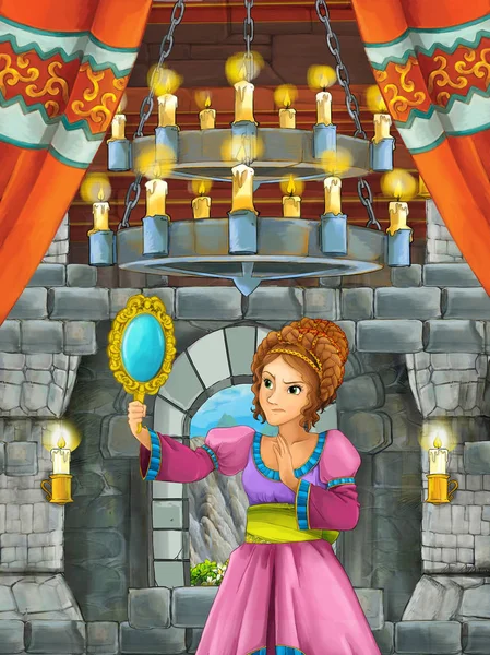 Cartoon Scen Med Vacker Flicka Princess Rum Castle Illustration För — Stockfoto