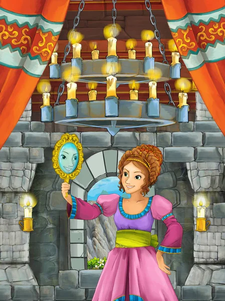 Escena Dibujos Animados Con Hermosa Chica Princesa Habitación Del Castillo — Foto de Stock
