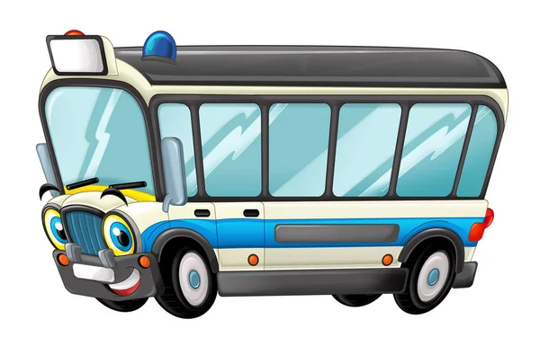 Kreslená Scéna Šťastný Ambulance Truck Bílém Pozadí Ilustrace Pro Děti — Stock fotografie