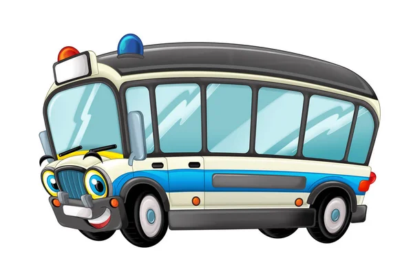 Escena Dibujos Animados Con Camión Ambulancia Feliz Sobre Fondo Blanco —  Fotos de Stock