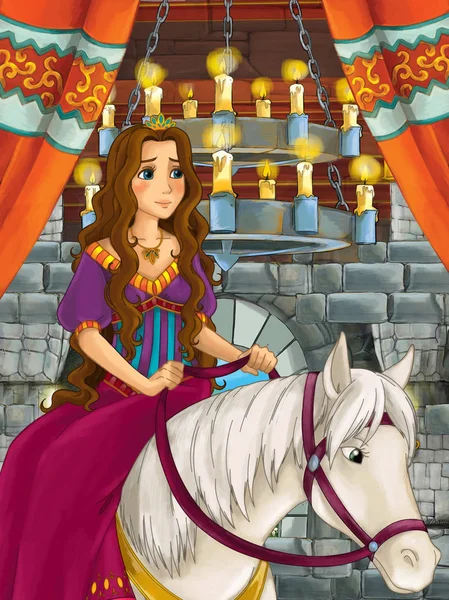 Cartoon Scene Princess Medieval Castle Room Illustration Children — Stock Photo, Image