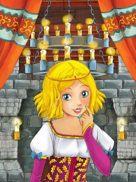 Cartoon Scene Young Princess Castle Room Illustration Children — Stock Photo, Image