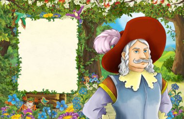 ormanda prens ile karikatür sahnesi - metin için alan ile başlık sayfası - çocuklar için illüstrasyon