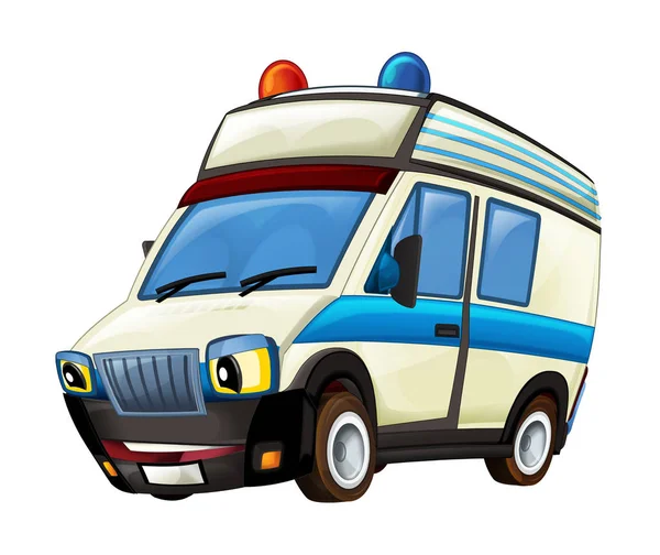 Scena Kreskówek Szczęśliwy Ambulans Białym Tle Ilustracja Dla Dzieci — Zdjęcie stockowe