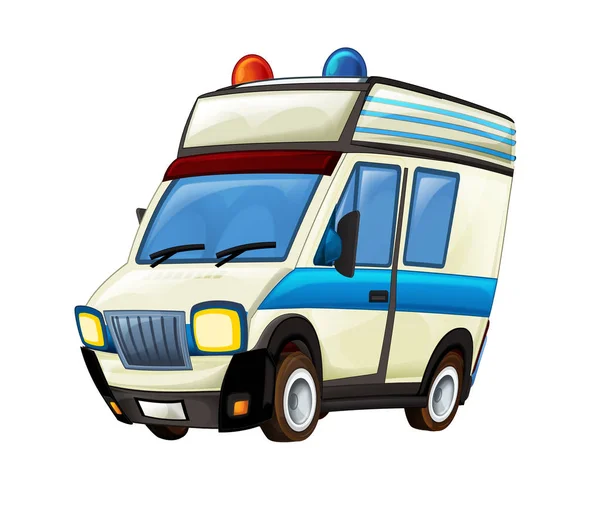 cartoon scene with ambulance truck on white background - illustration for children