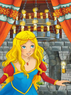 Prenses odasında Ortaçağ Kalesi - illüstrasyon çocuklar için çizgi film sahne 