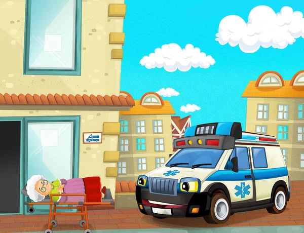 Cartoon Scene Ambulance Sick Patient Illustration Children — Stock Photo, Image