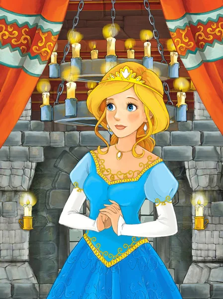 Prenses Odasında Ortaçağ Kalesi Illüstrasyon Çocuklar Için Çizgi Film Sahne — Stok fotoğraf