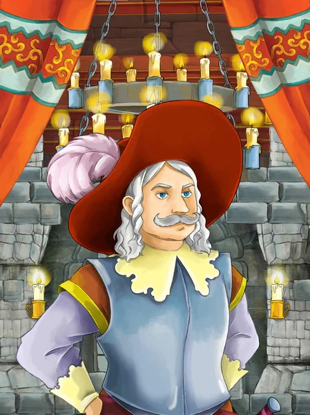 Feliz Cena Dos Desenhos Animados Com Príncipe Rei Sala Castelo — Fotografia de Stock